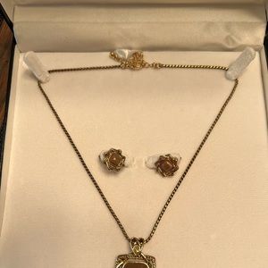 Gold and Brown (tigers eye?) Necklace/Earring set